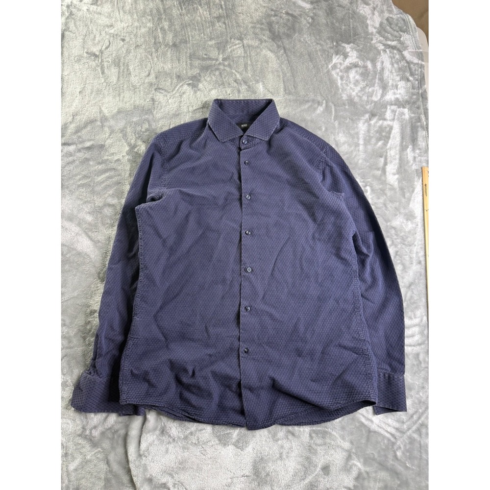 Hugo Boss Slim Fit Men's Dress Shirt Size 16.5 Blue Silhouette Cotton